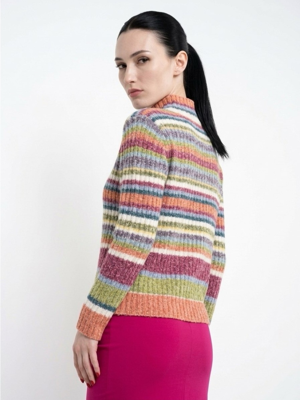 DAVID BROOKS STRIPED MOCK NECK SWEATER KNIT TOP WOMENS MEDIUM